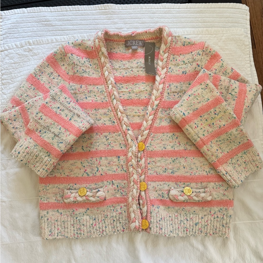 J.Crew Pink and Cream Striped Cardigan / Lady Jacket